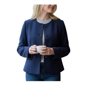 COTSWOLD Collections Boiled 100% Wool Jacket Women L Blue Classic Office Made UK